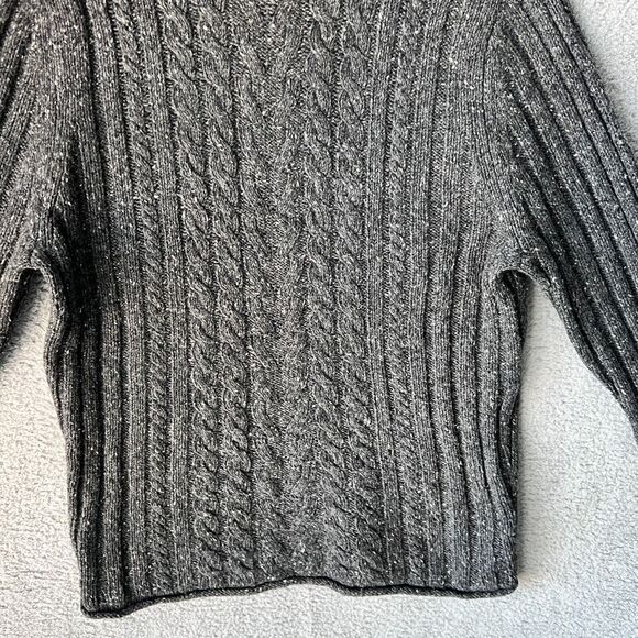 Eddie Bauer Sweater Mens L Gray Roll Neck Fisherman Cable Knit Wool Angora Blend - Picture 7 of 10